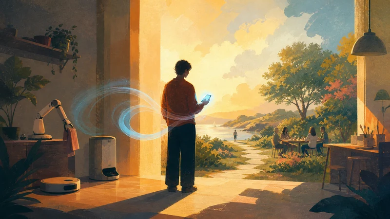 A person choosing between an open human world and a glowing loop of digital attention