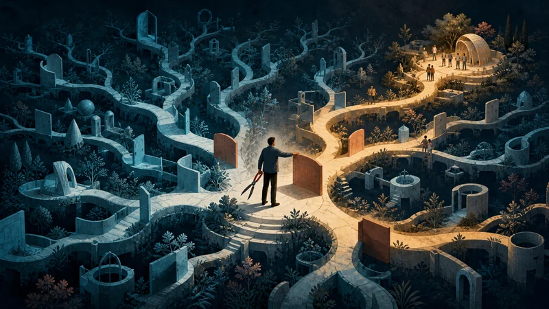 A decision-maker pruning many possible software paths into a few valuable choices